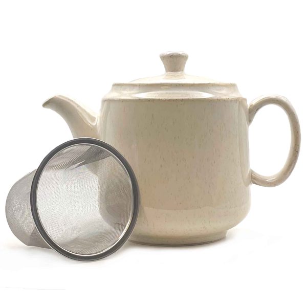 Discover Scandi Home's 1L Frederiksberg Cream Reactive Glaze Ceramic Teapot. Elevate tea time with a built-in infuser and savour every cup!