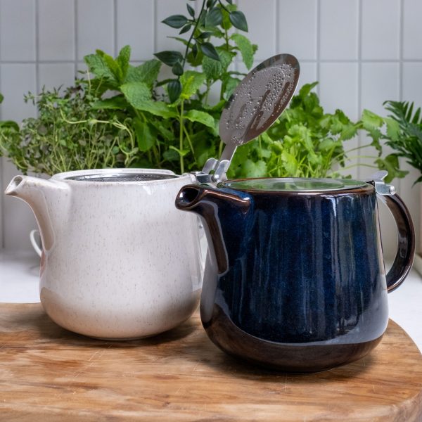 Scandi Home 1L Bergen Blue and Cream Reactive Glaze Teapots with Stainless Steel Lid