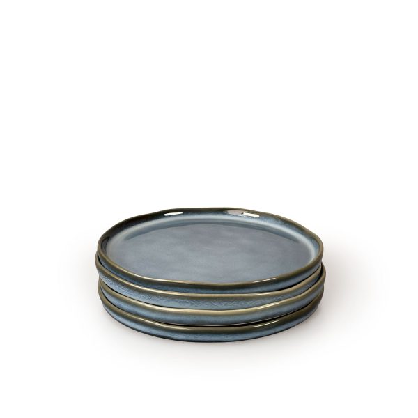Scandi Home Set of Four 20cm Oslo Blue Reactive Glaze Ceramic Side Plates