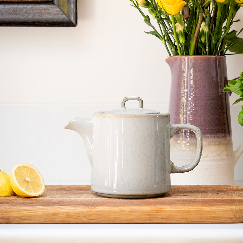 Scandi Home 1L Oslo Cream Teapot with Stainless Steel Infuser | Upper Street Home Oslo Cream Teapot on kitchen counter