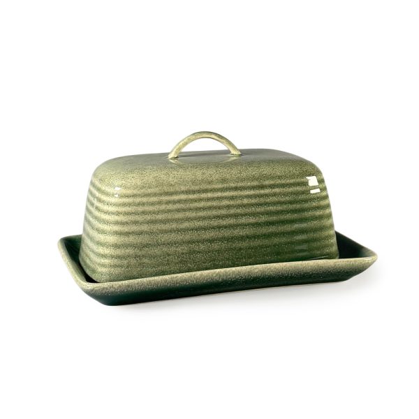 green reactive glaze butter dish