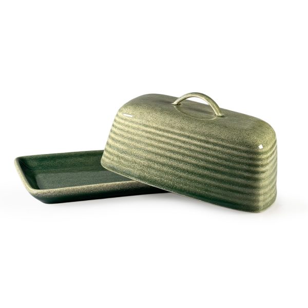 green reactive glaze butter dish