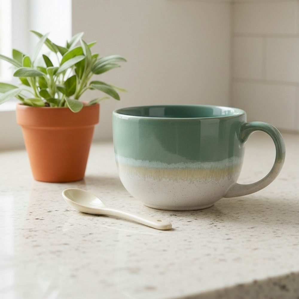 Scandi Home Set of 2 720ml Mint Green Reactive Glaze Ceramic Aurelia Mugs - Image 2