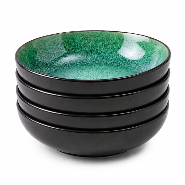 Green reactive glaze pasta bowls