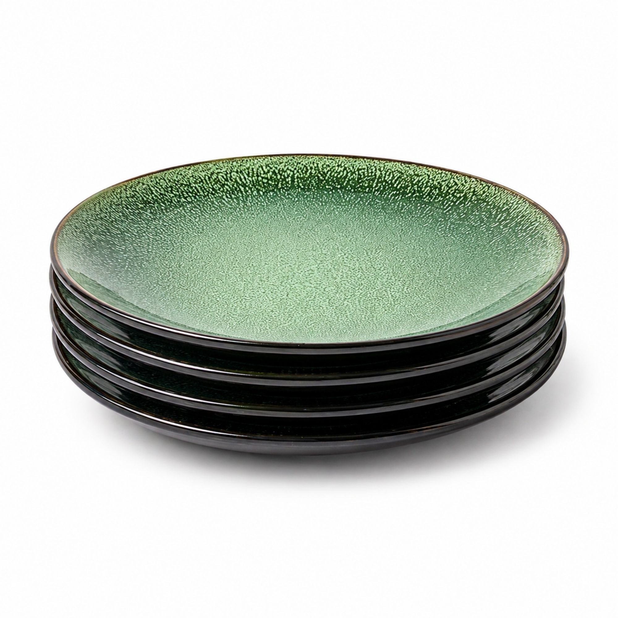 Scandi Home Rivah 16-Piece Ceramic Tableware Set, Green Reactive Glaze | Upper Street Home Green reactive glaze side plates