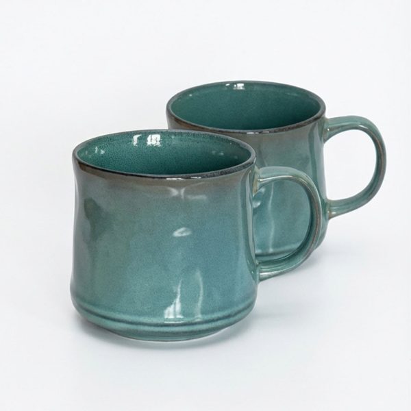 Teal green reactive glaze mugs