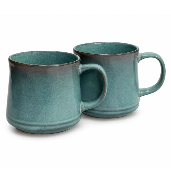 Teal green reactive glaze mugs
