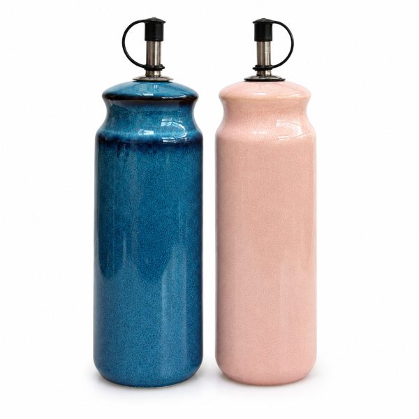Blue & Pink Ceramic Oil and Vinegar Bottles