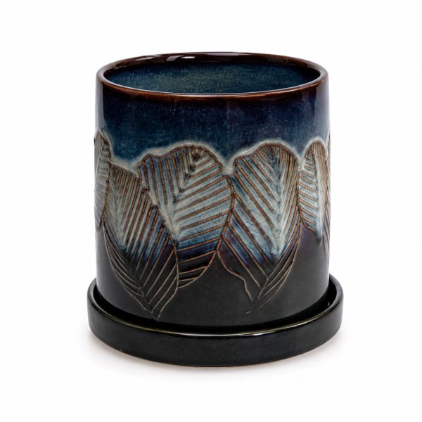 Scandi Home Iridescent Leaf Reactive Glaze Ceramic Planter, 12cm