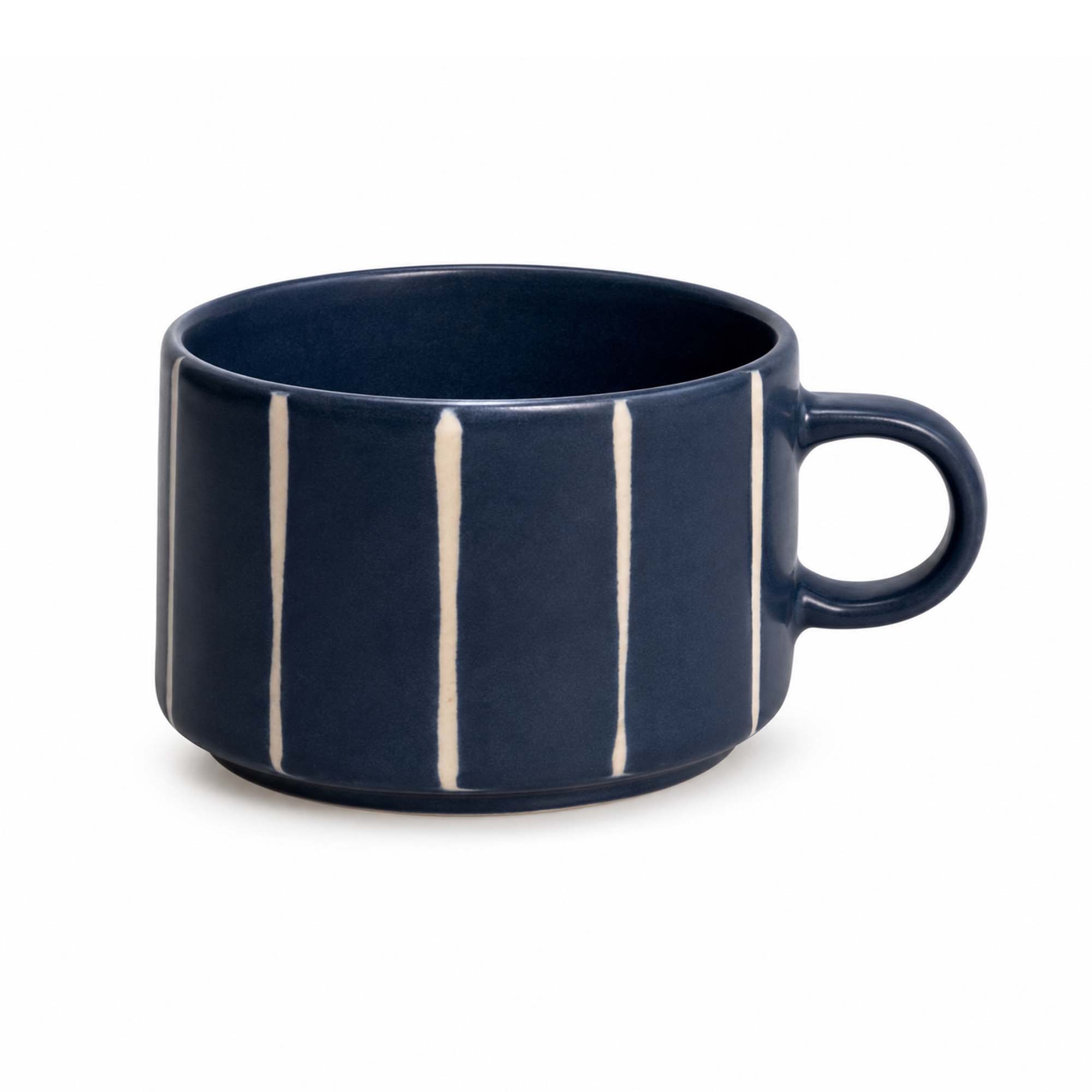 Scandi Home Luna Ceramic Coffee Mugs, Set of 2, 520ml, Navy Blue Striped Reactive Glaze | Upper Street Home Blue Striped Ceramic Coffee Mug