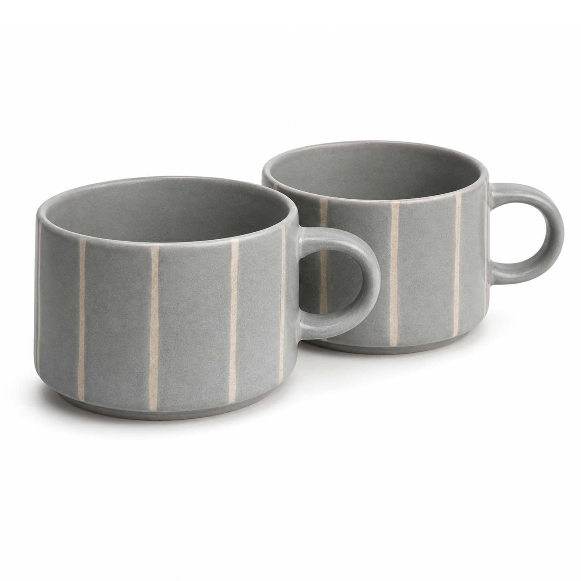 Scandi Home Luna Ceramic Coffee Mugs, Set of 2, 520ml, Grey Striped Reactive Glaze