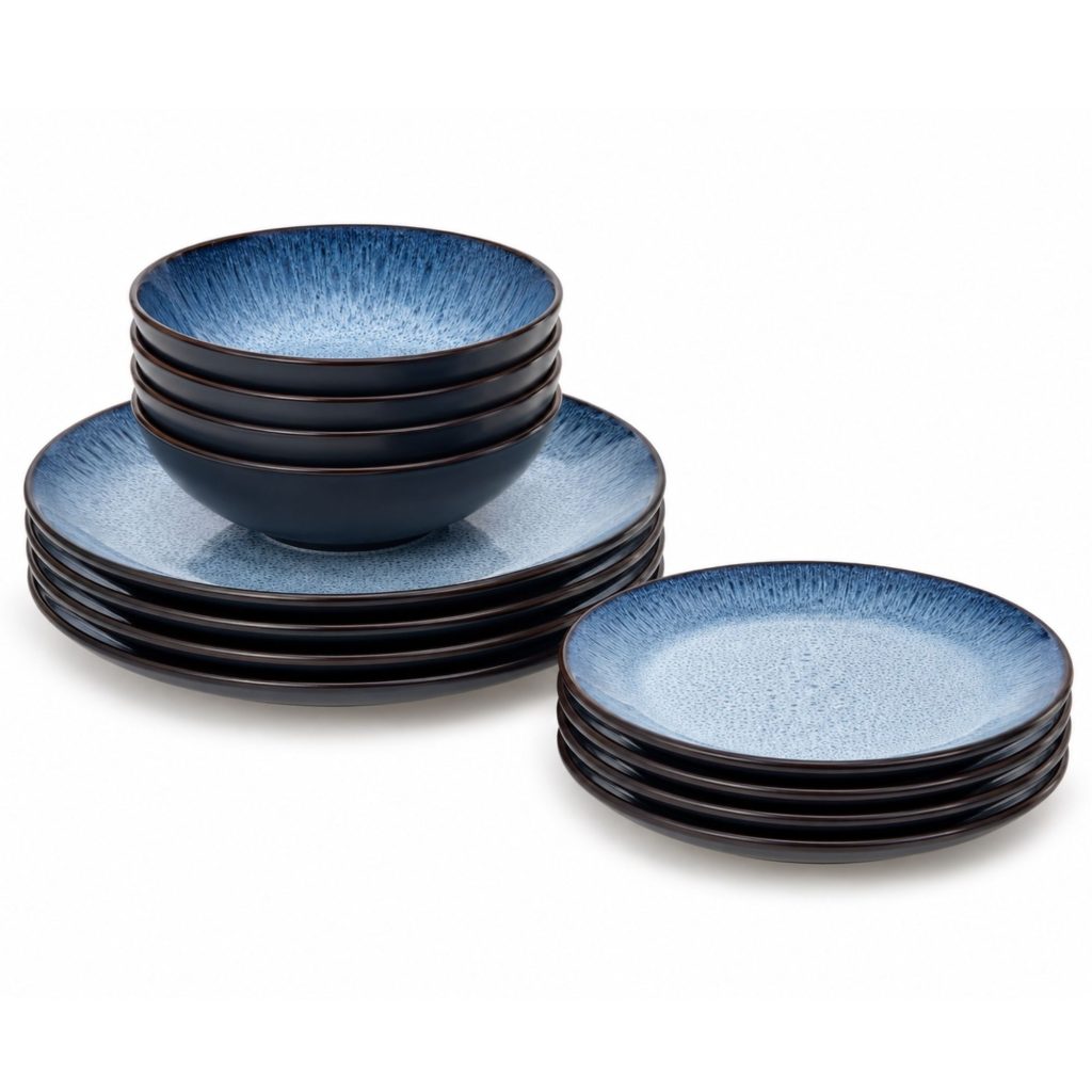 Havn blue reactive glaze 12 piece tableware set