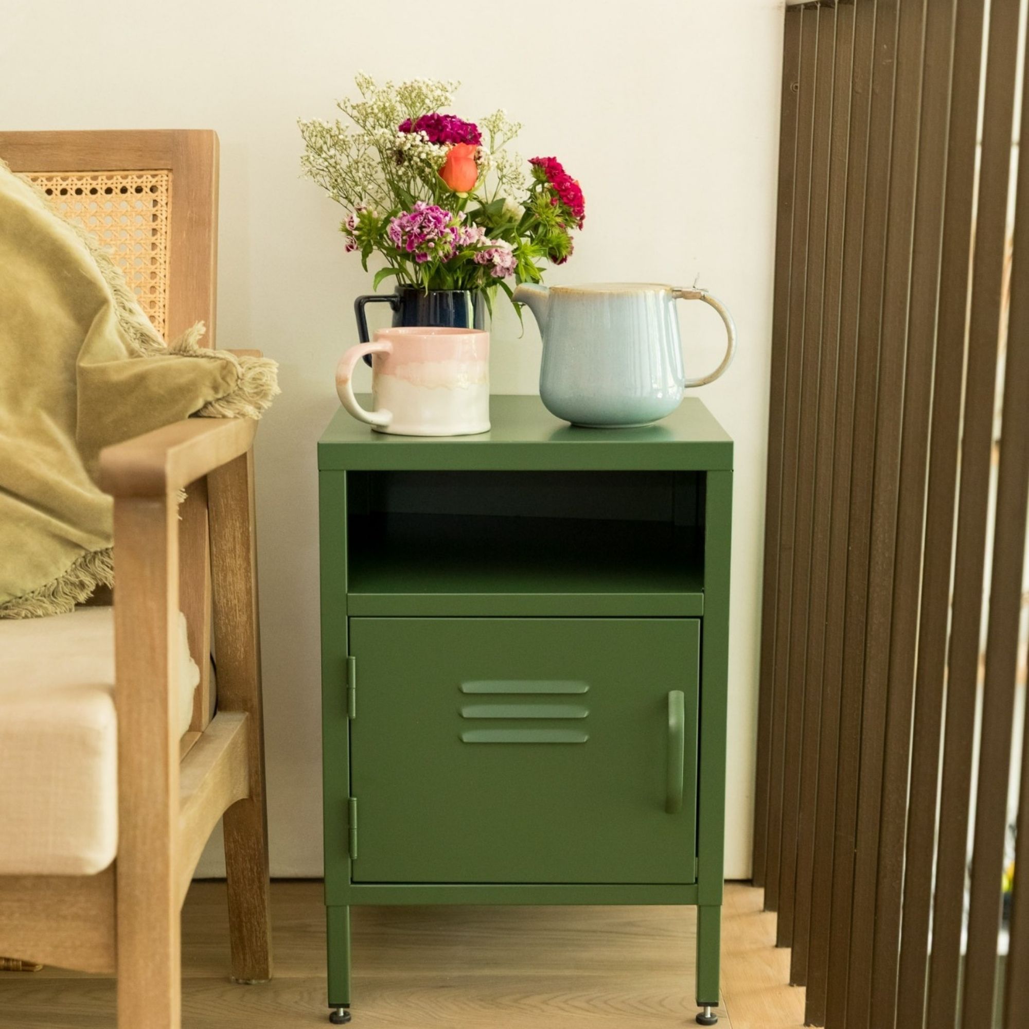 Scandi Home Nivia Olive Green Metal Locker with Shelf | Upper Street Home LOCKERS