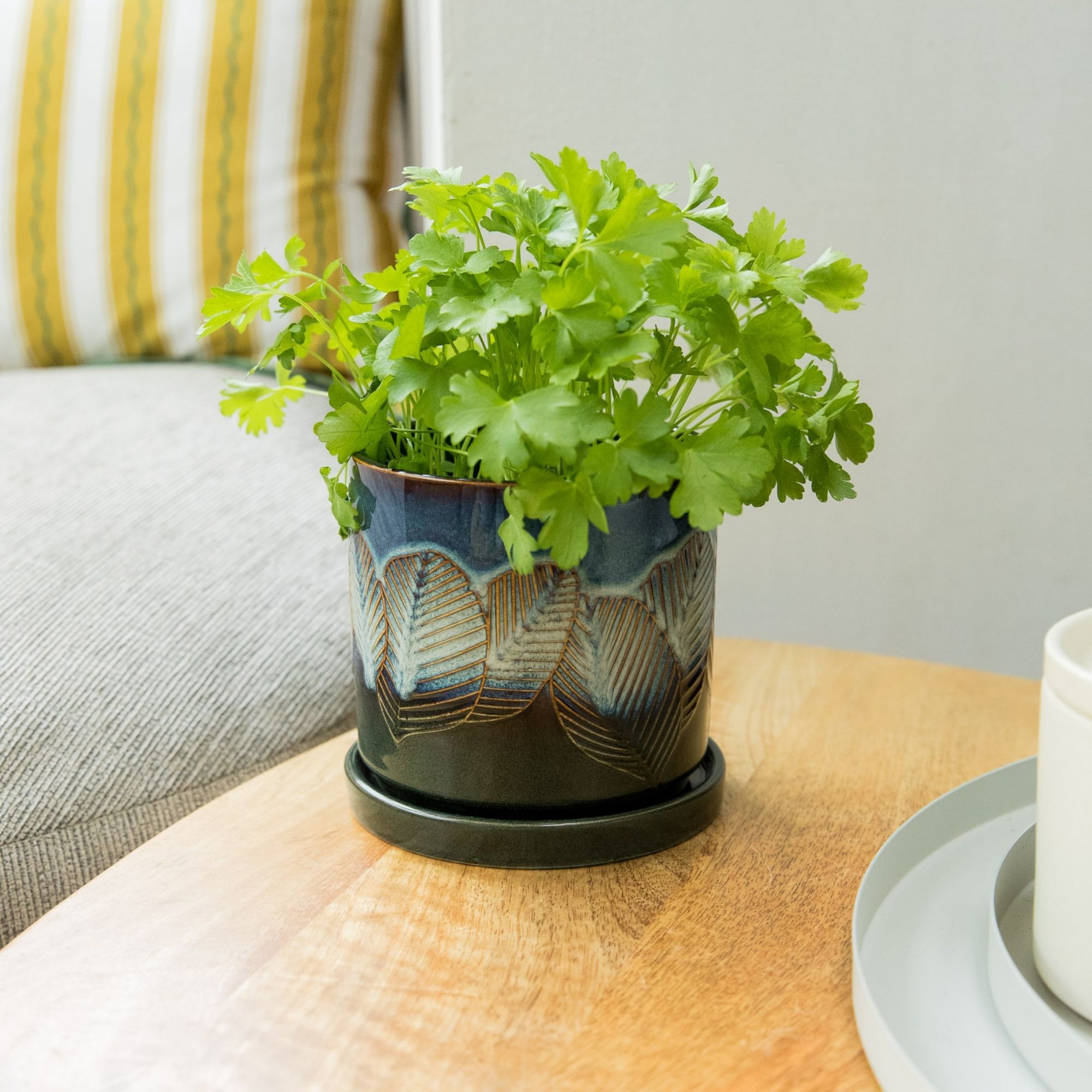 Scandi Home Iridescent Leaf Reactive Glaze Ceramic Planter, 12cm | Upper Street Home Scandi Home Iridescent Leaf Reactive Glaze Ceramic Planter, 12cm - Image 2