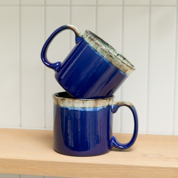 Mugs | Upper Street Home Handcrafted reactive glaze stoneware mug in deep cobalt blue with a cream-speckled rim.