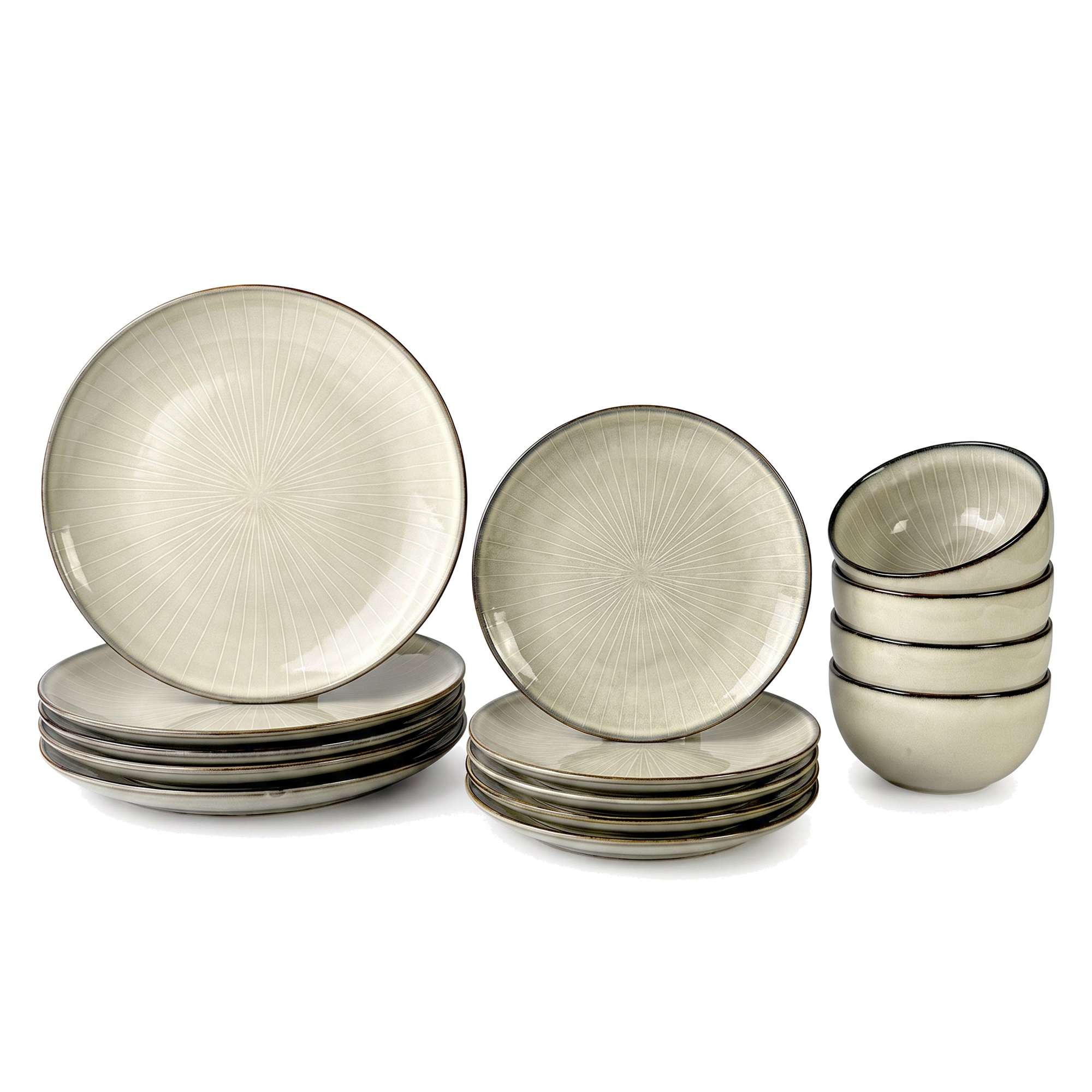 Scandi Home Fika 12-Piece Ceramic Tableware Set, Oatmeal Reactive Glaze | Upper Street Home Ceramic Tableware Set
