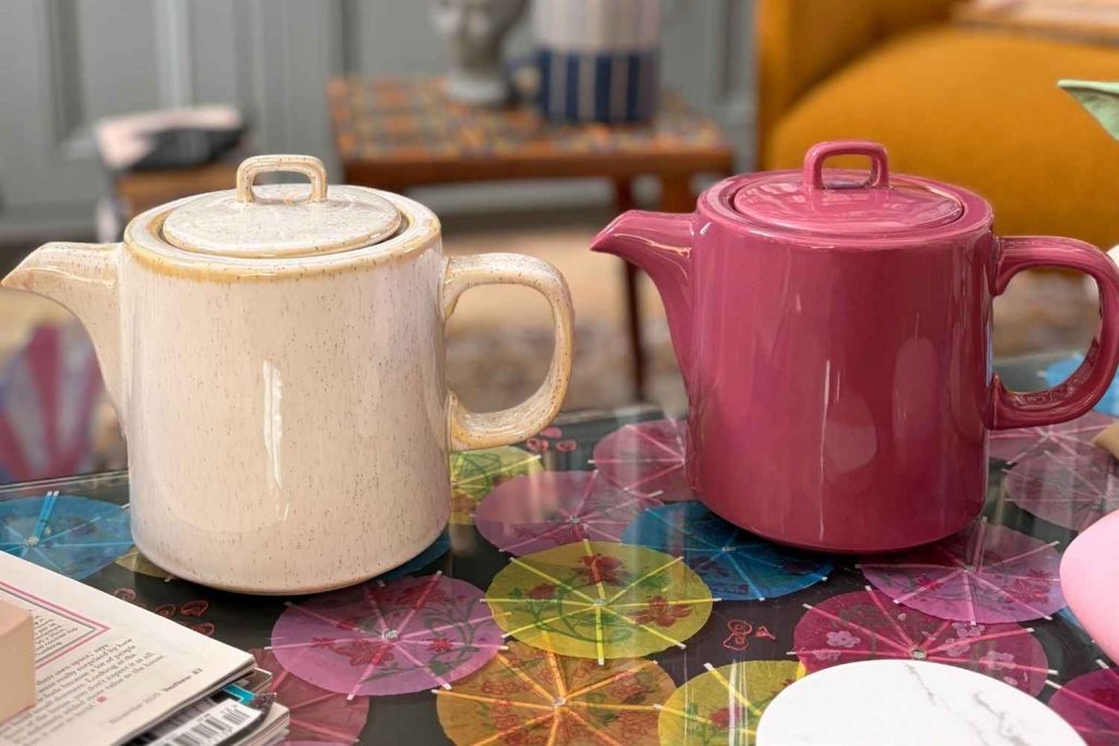 How to Choose a Teapot, and How to Keep Tea Hot for Longer | Upper Street Home Oslo cream and pink ceramic teapots on a coffee table