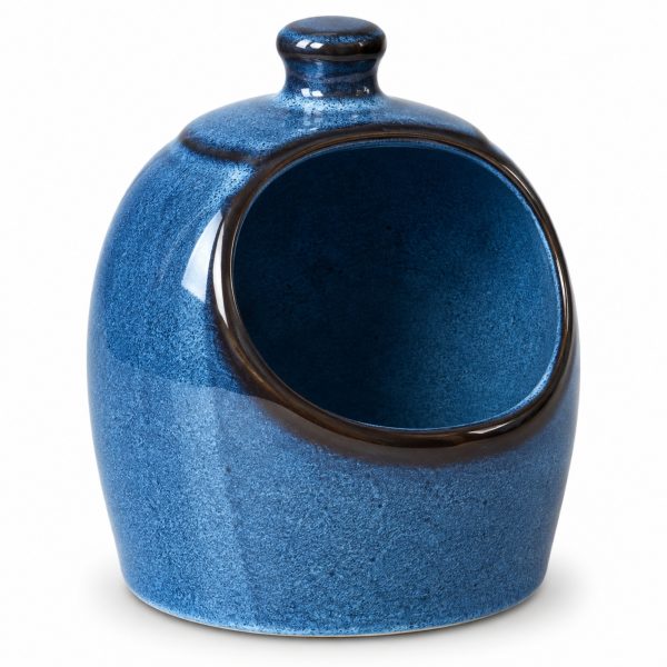 Skandi Home Kusta navy reactive glaze ceramic salt pig, side view