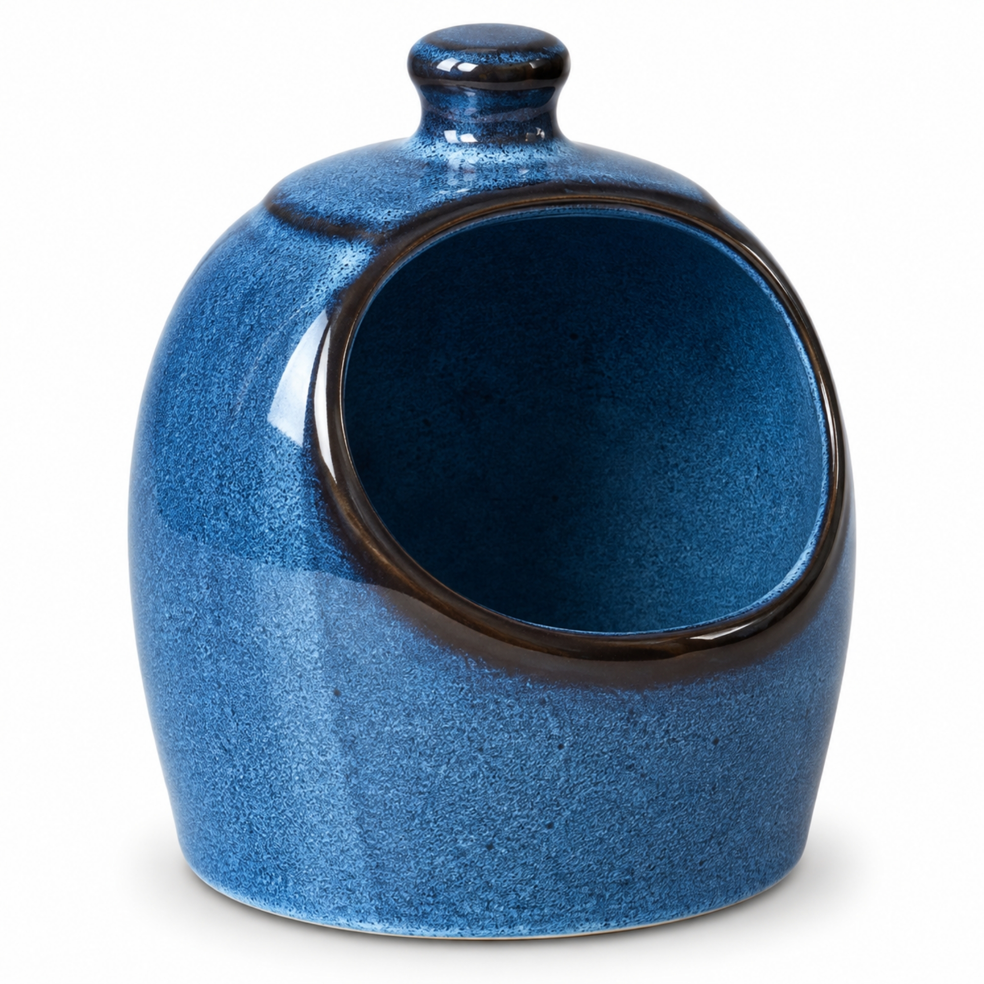 Skandi Home Kusta Navy Reactive Glaze Ceramic Salt Pig | Upper Street Home Skandi Home Kusta navy reactive glaze ceramic salt pig, side view