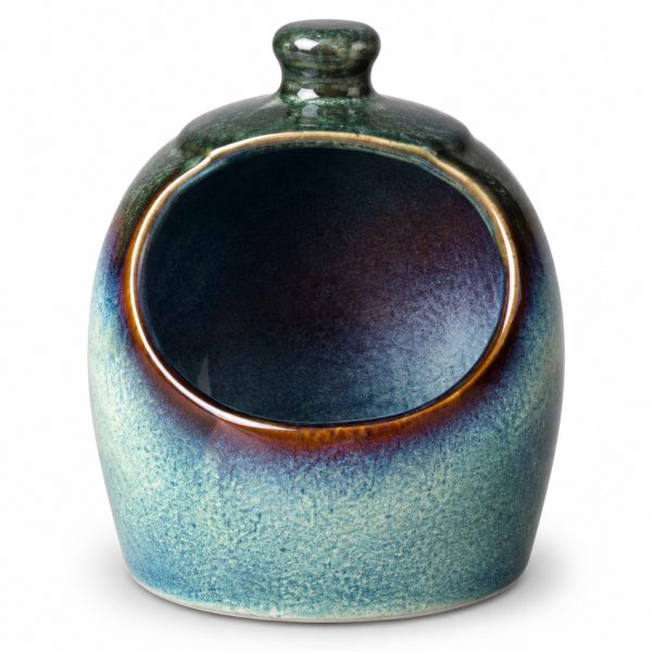 Skandi Home Kusta Ocean Teal reactive glaze ceramic salt pig, front view