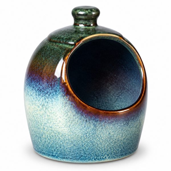 Skandi Home Kusta Ocean Teal reactive glaze ceramic salt pig, side view