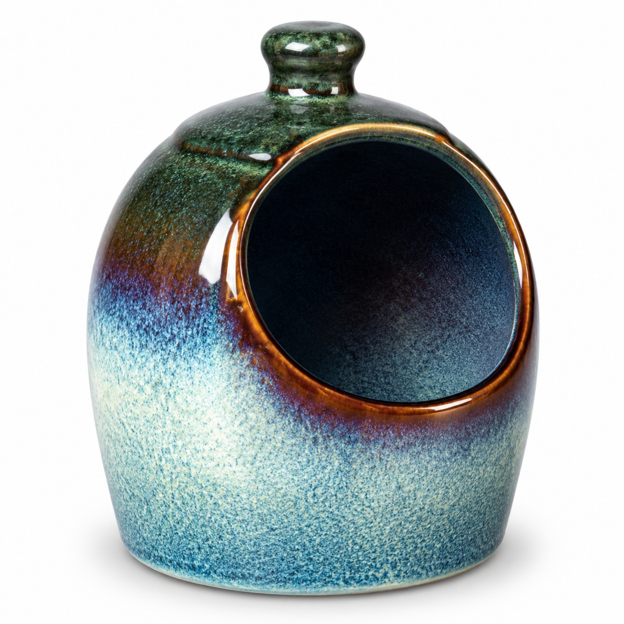 Skandi Home Kusta Ocean Teal Reactive Glaze Ceramic Salt Pig | Upper Street Home Skandi Home Kusta Ocean Teal reactive glaze ceramic salt pig, side view