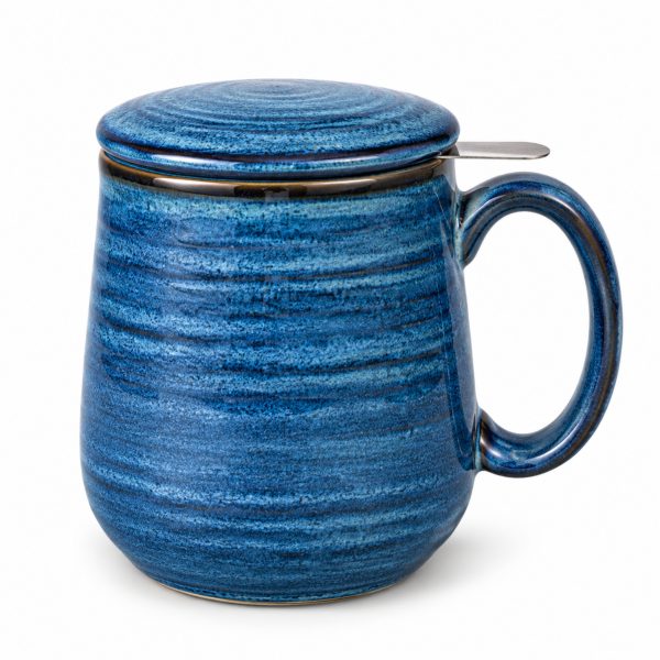 Skandi Home Aska large navy reactive glaze infuser mug, front view