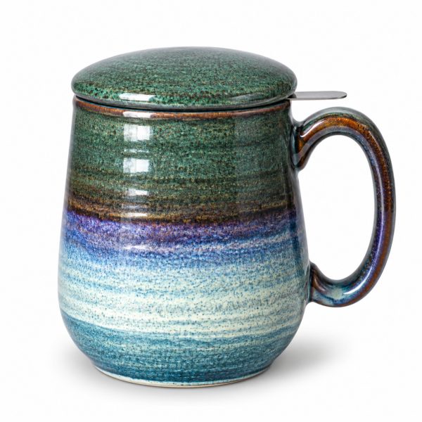 Skandi Home Aska large Ocean Teal reactive glaze infuser mug, front view