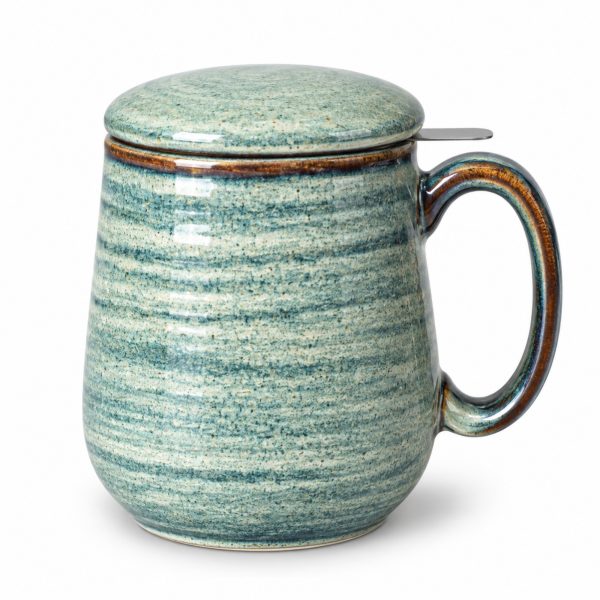 Skandi Home Aska large sea green reactive glaze infuser mug, front view
