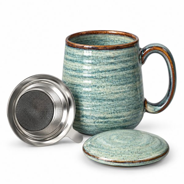 Skandi Home Aska large sea green reactive glaze infuser mug with stainless steel infuser and lid