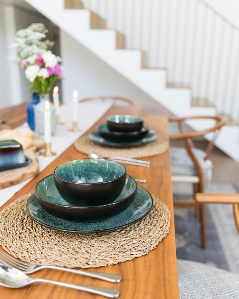 Christmas Gifts | Upper Street Home Rivah green reactive glaze tableware laid on a dining table