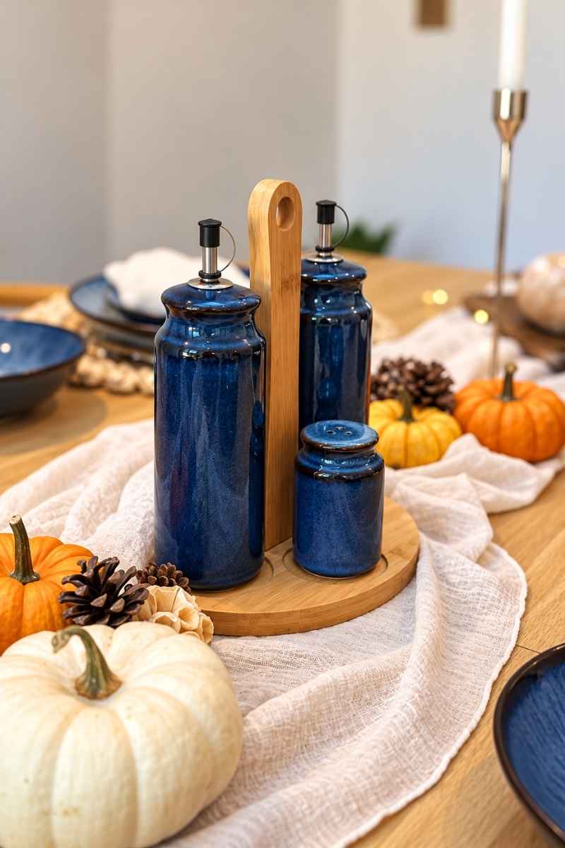 Kitchen Gifts They Will Actually Use: A Christmas Gift Guide | Upper Street Home Solen navy condiment set on an autumn dining table