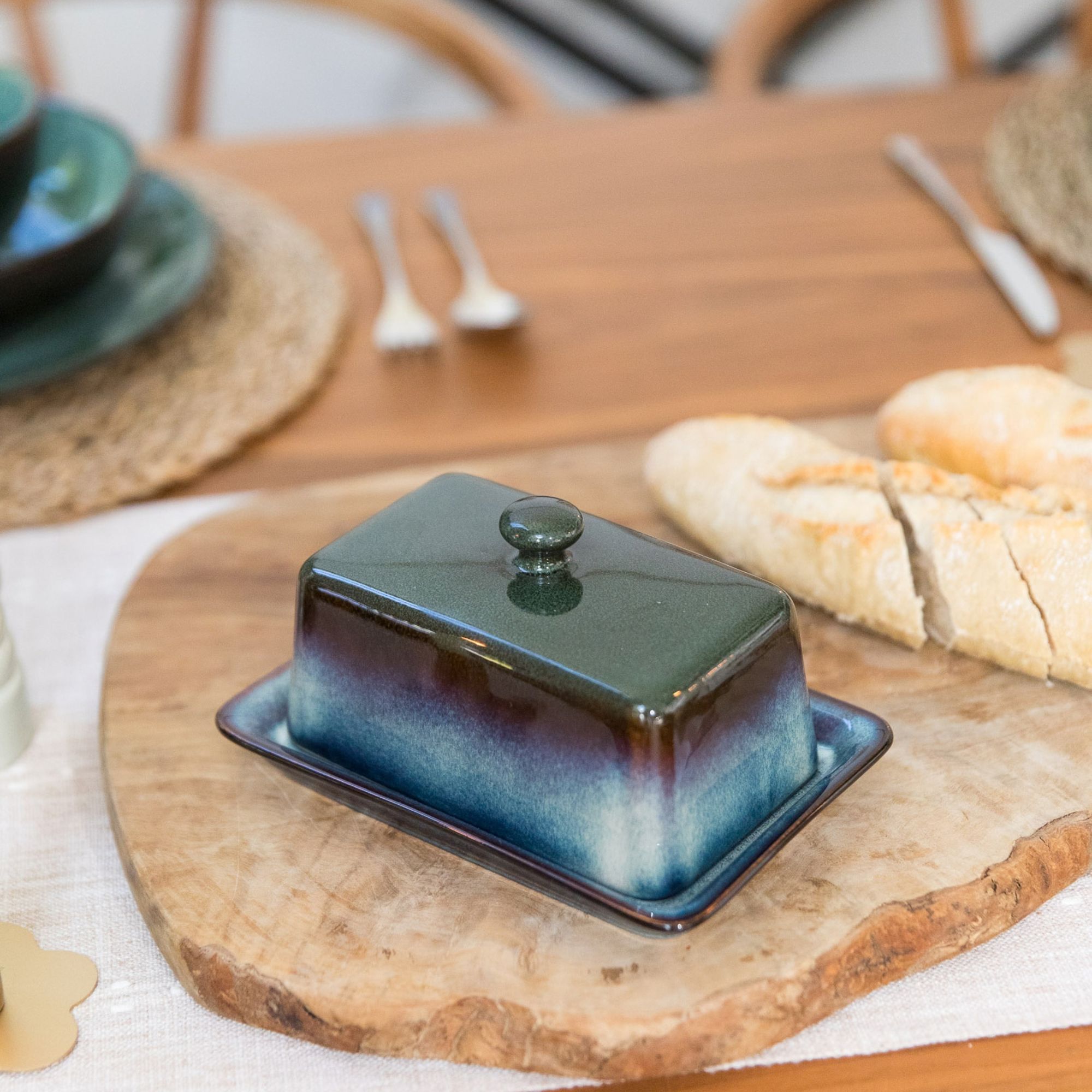 Skandi Home Nord Ocean Teal Traditional Reactive Glaze Ceramic Butter Dish | Upper Street Home Skandi Home Nord Ocean Teal Traditional Reactive Glaze Ceramic Butter Dish - Image 3
